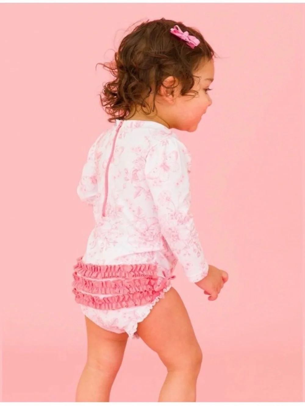 NWT - Rufflebutts Baby Girl long-sleeve rash guard bathing suit - Picture 3 of 7